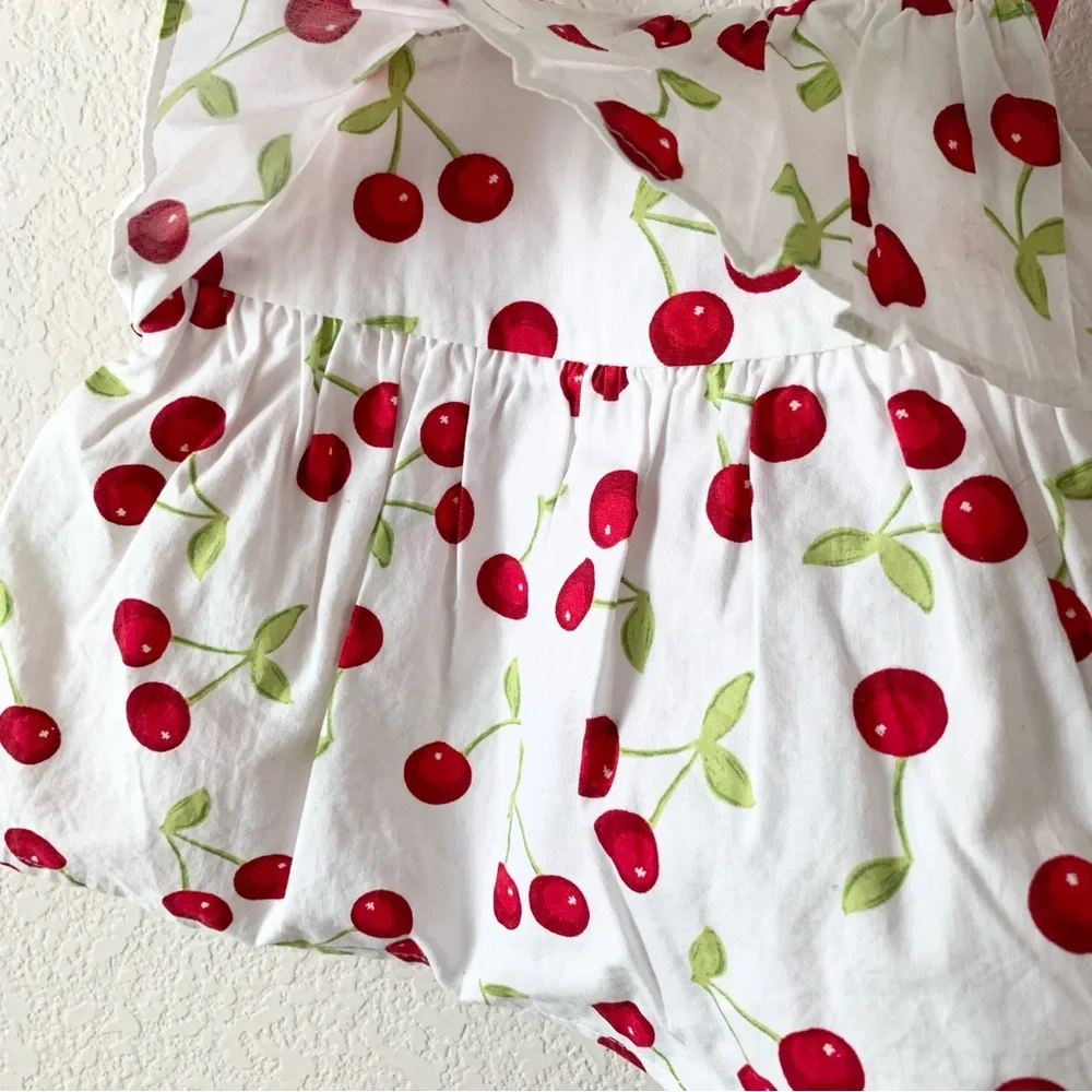 NWOT vintage  100% cotton Cherry bow ruffle dress
